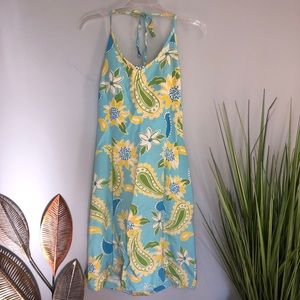 Lilly Pulitzer Blue Green Tie Neck Back Zip Dress